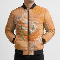 Hawaii Lanai Island Flowers Lei Bomber Puffer Jacket Orange Kaunaoa Mix Maile LT7 - Polynesian Pride