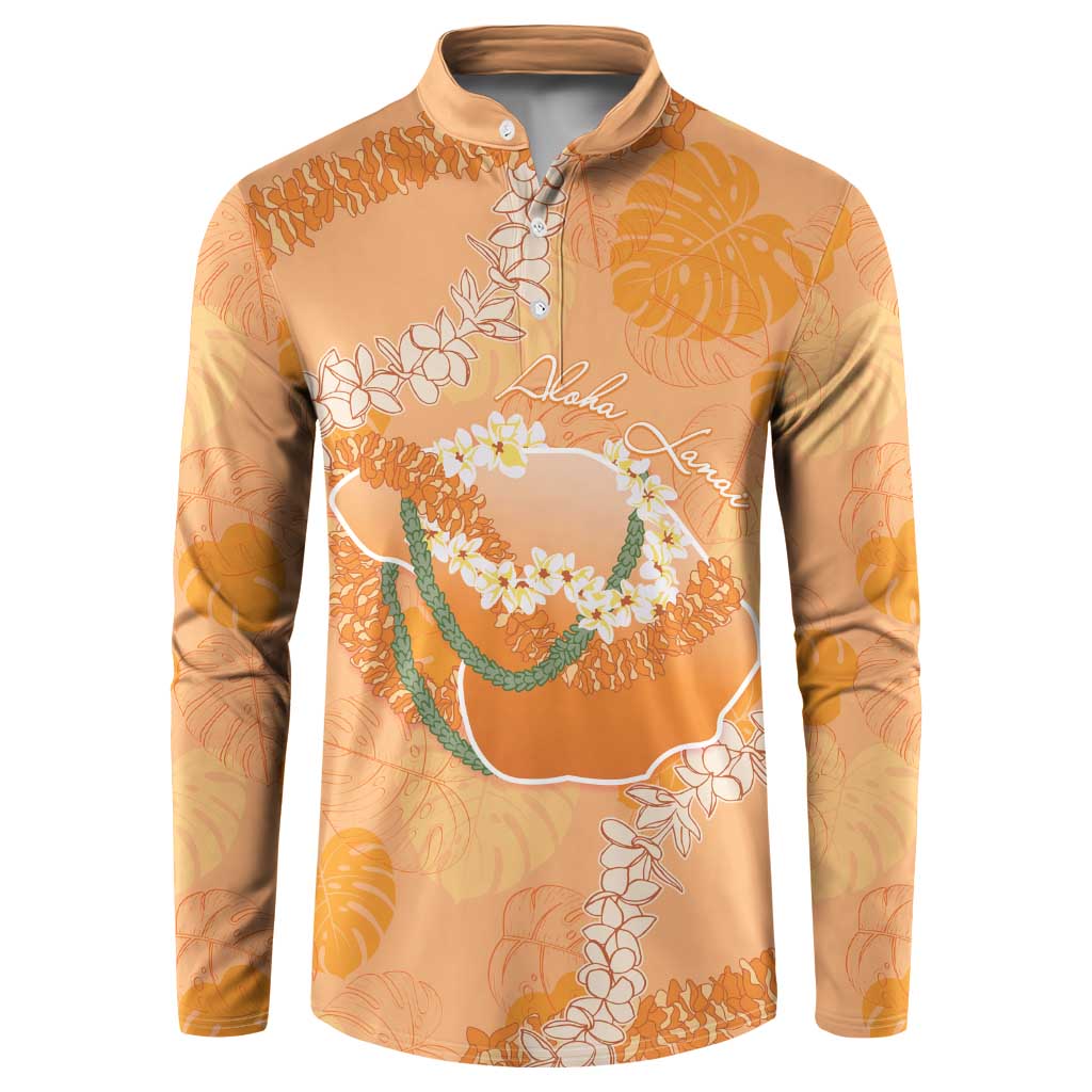 Hawaii Lanai Island Flowers Lei Button Sweatshirt Orange Kaunaoa Mix Maile LT7 Orange - Polynesian Pride