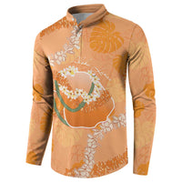 Hawaii Lanai Island Flowers Lei Button Sweatshirt Orange Kaunaoa Mix Maile LT7 - Polynesian Pride