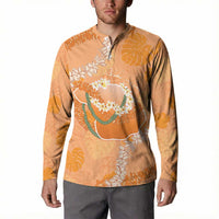 Hawaii Lanai Island Flowers Lei Button Sweatshirt Orange Kaunaoa Mix Maile LT7 - Polynesian Pride