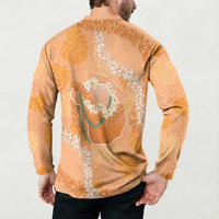 Hawaii Lanai Island Flowers Lei Button Sweatshirt Orange Kaunaoa Mix Maile LT7 - Polynesian Pride