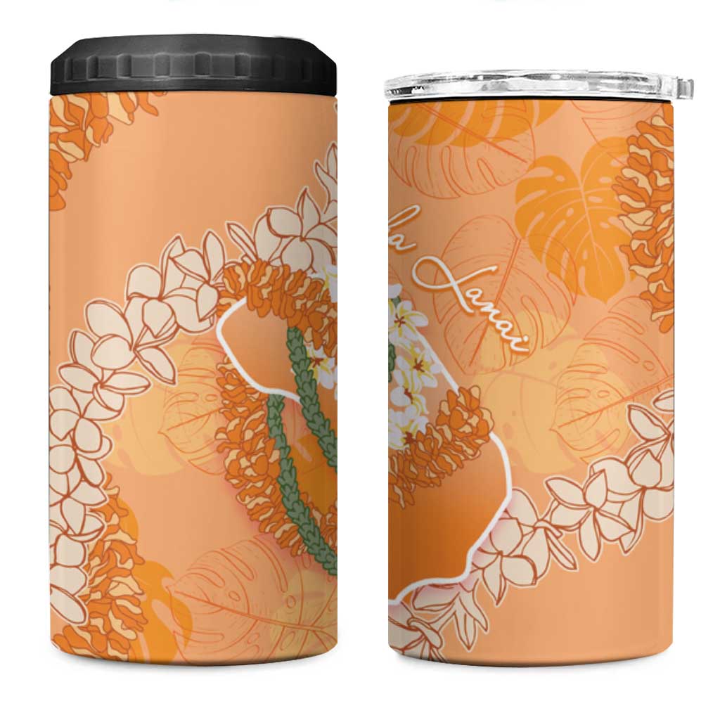 Hawaii Lanai Island Flowers Lei 4 in 1 Can Cooler Tumbler Orange Kaunaoa Mix Maile LT7 One Size: 16 oz Orange - Polynesian Pride