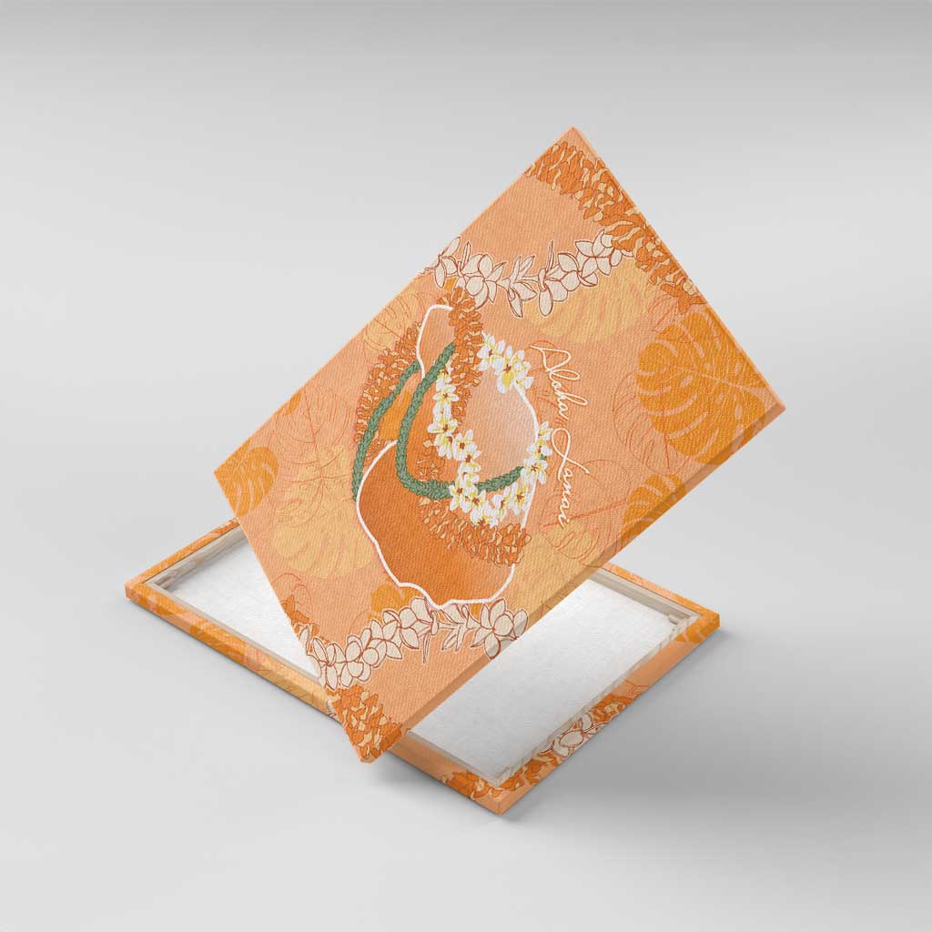 Hawaii Lanai Island Flowers Lei Canvas Wall Art Orange Kaunaoa Mix Maile LT7 With Frame Orange - Polynesian Pride