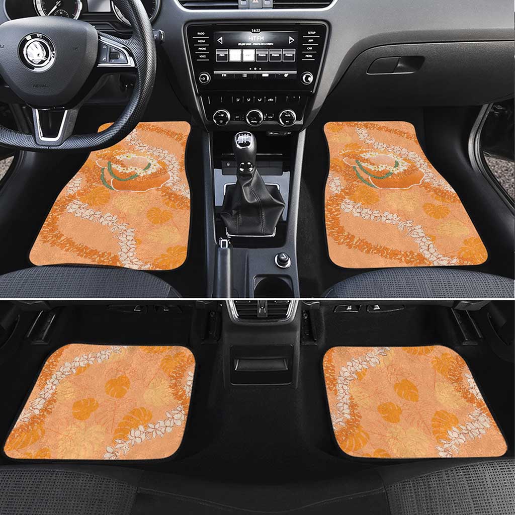 Hawaii Lanai Island Flowers Lei Car Mats Orange Kaunaoa Mix Maile LT7 Set 4pcs Orange - Polynesian Pride