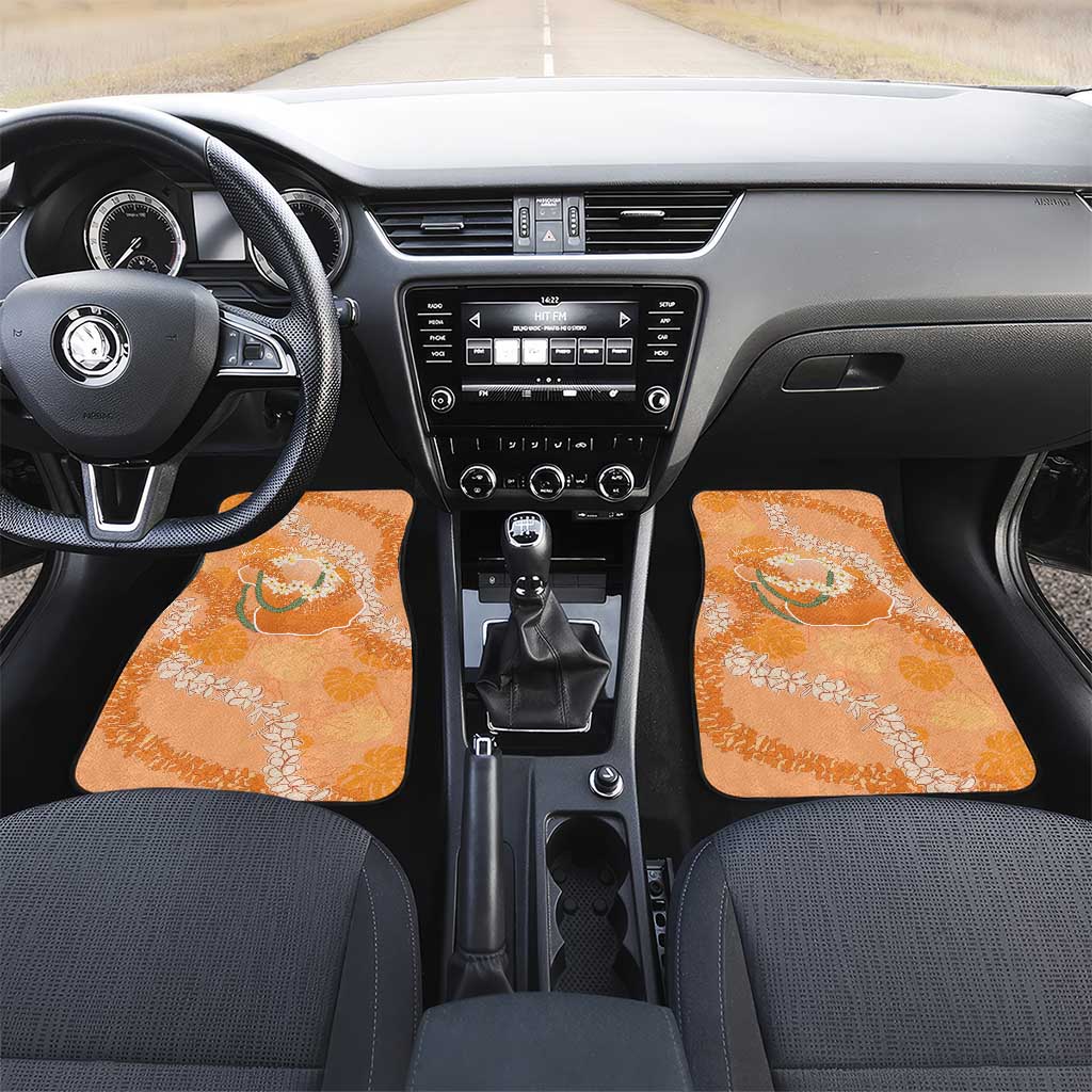 Hawaii Lanai Island Flowers Lei Car Mats Orange Kaunaoa Mix Maile LT7 Set 2pcs - Front Orange - Polynesian Pride