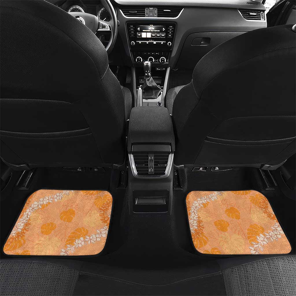 Hawaii Lanai Island Flowers Lei Car Mats Orange Kaunaoa Mix Maile LT7 Set 2pcs - Back Orange - Polynesian Pride