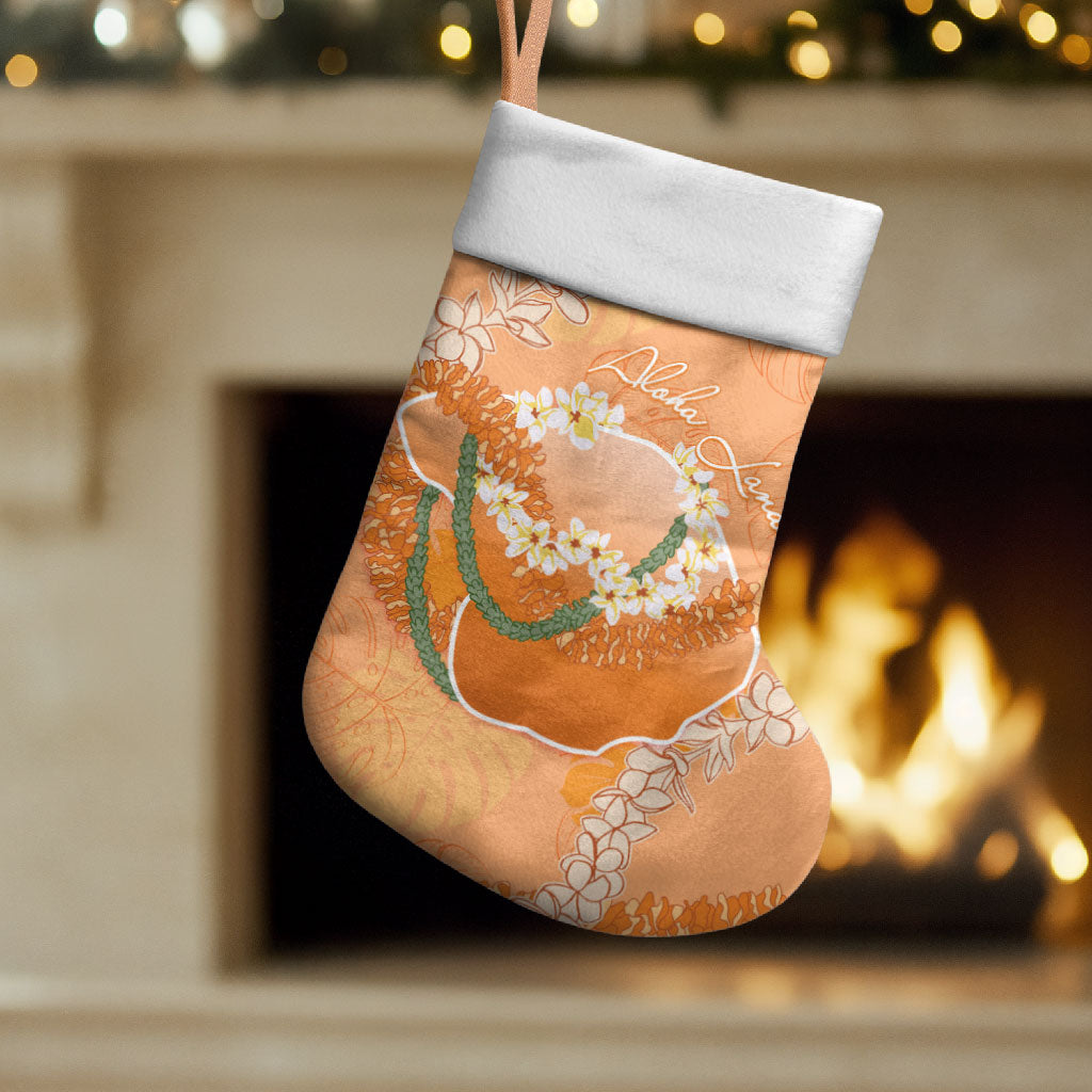 Hawaii Lanai Island Flowers Lei Christmas Stocking Orange Kaunaoa Mix Maile