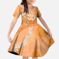 Hawaii Lanai Island Flowers Lei Family Matching Long Sleeve Bodycon Dress and Hawaiian Shirt Orange Kaunaoa Mix Maile