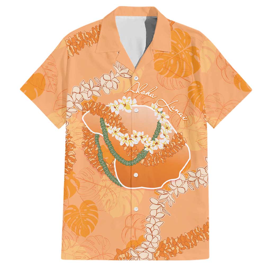 Hawaii Lanai Island Flowers Lei Family Matching Off Shoulder Maxi Dress and Hawaiian Shirt Orange Kaunaoa Mix Maile