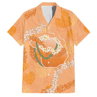 Hawaii Lanai Island Flowers Lei Family Matching Off Shoulder Short Dress and Hawaiian Shirt Orange Kaunaoa Mix Maile