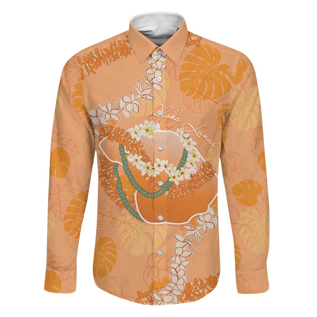 Hawaii Lanai Island Flowers Lei Family Matching Summer Maxi Dress and Hawaiian Shirt Orange Kaunaoa Mix Maile