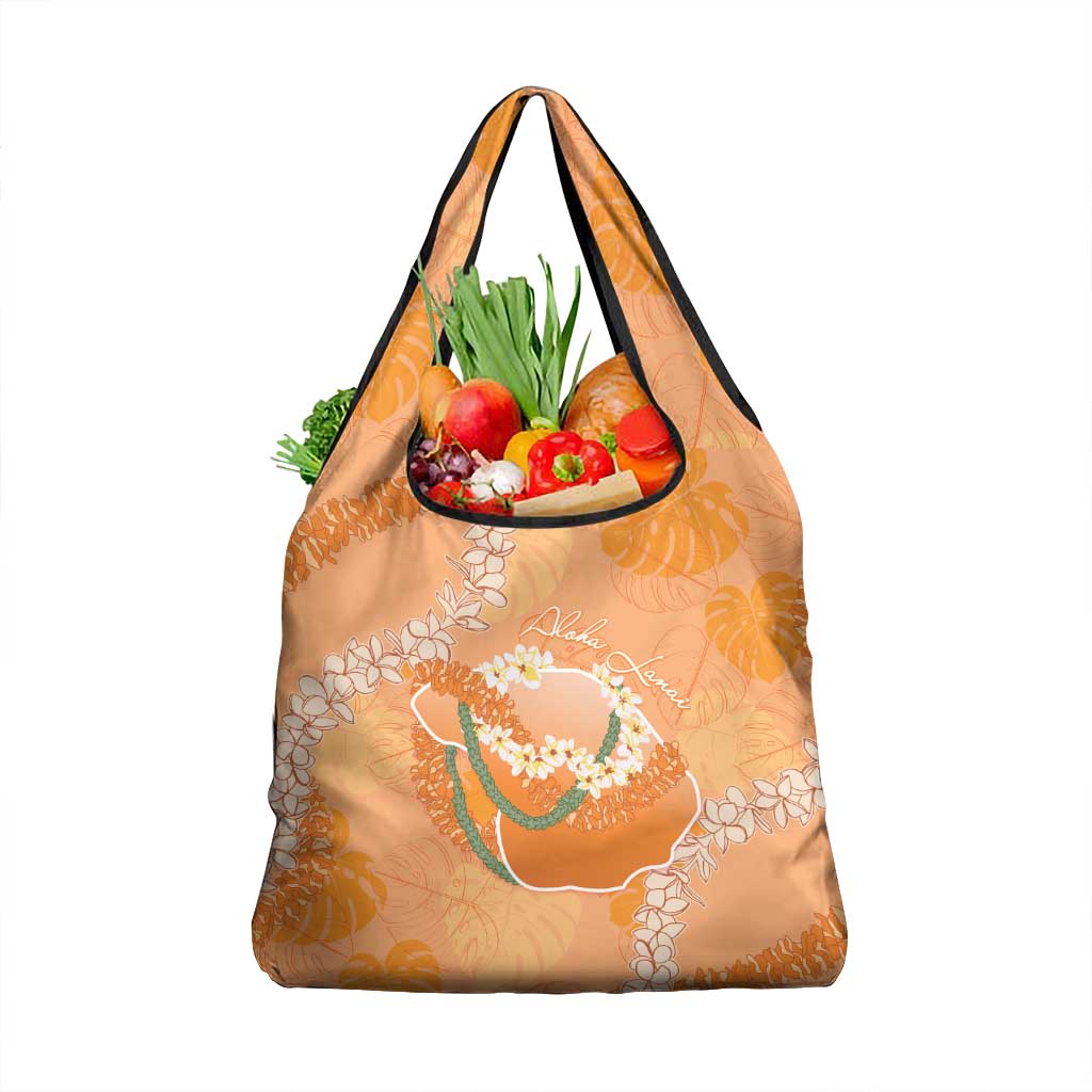 Hawaii Lanai Island Flowers Lei Grocery Bag Orange Kaunaoa Mix Maile LT7 1-pack One Size Orange - Polynesian Pride