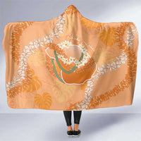 Hawaii Lanai Island Flowers Lei Hooded Blanket Orange Kaunaoa Mix Maile LT7 One Size Orange - Polynesian Pride
