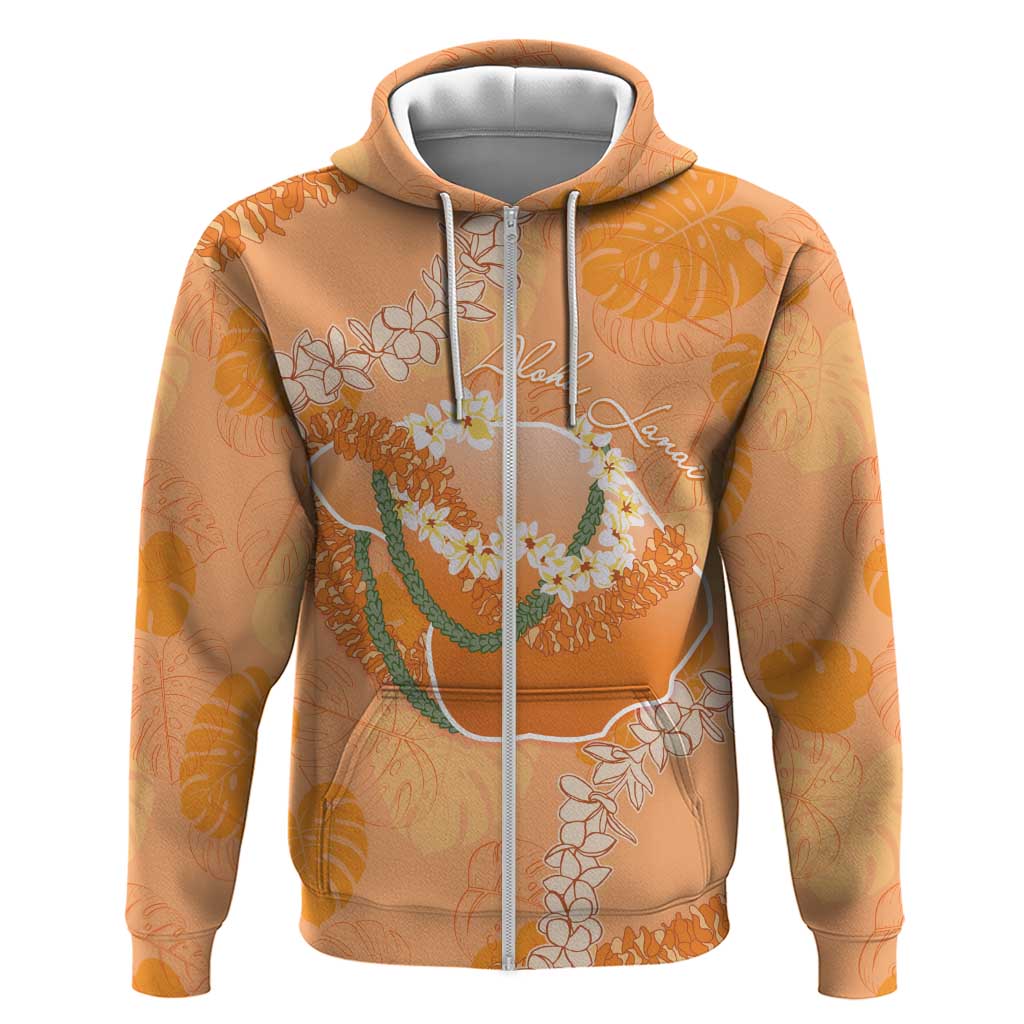 Hawaii Lanai Island Flowers Lei Hoodie Orange Kaunaoa Mix Maile LT7 Zip Hoodie Orange - Polynesian Pride