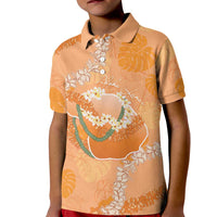 Hawaii Lanai Island Flowers Lei Kid Polo Shirt Orange Kaunaoa Mix Maile LT7 Kid Orange - Polynesian Pride