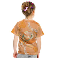 Hawaii Lanai Island Flowers Lei Kid T Shirt Orange Kaunaoa Mix Maile LT7 - Polynesian Pride