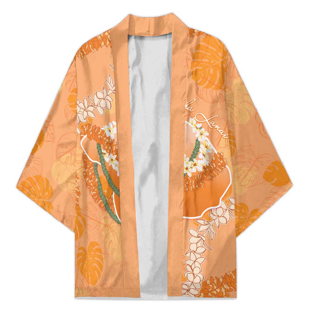Hawaii Lanai Island Flowers Lei Kimono Orange Kaunaoa Mix Maile LT7 Unisex Orange - Polynesian Pride