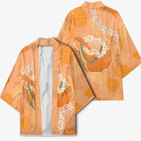 Hawaii Lanai Island Flowers Lei Kimono Orange Kaunaoa Mix Maile LT7 - Polynesian Pride