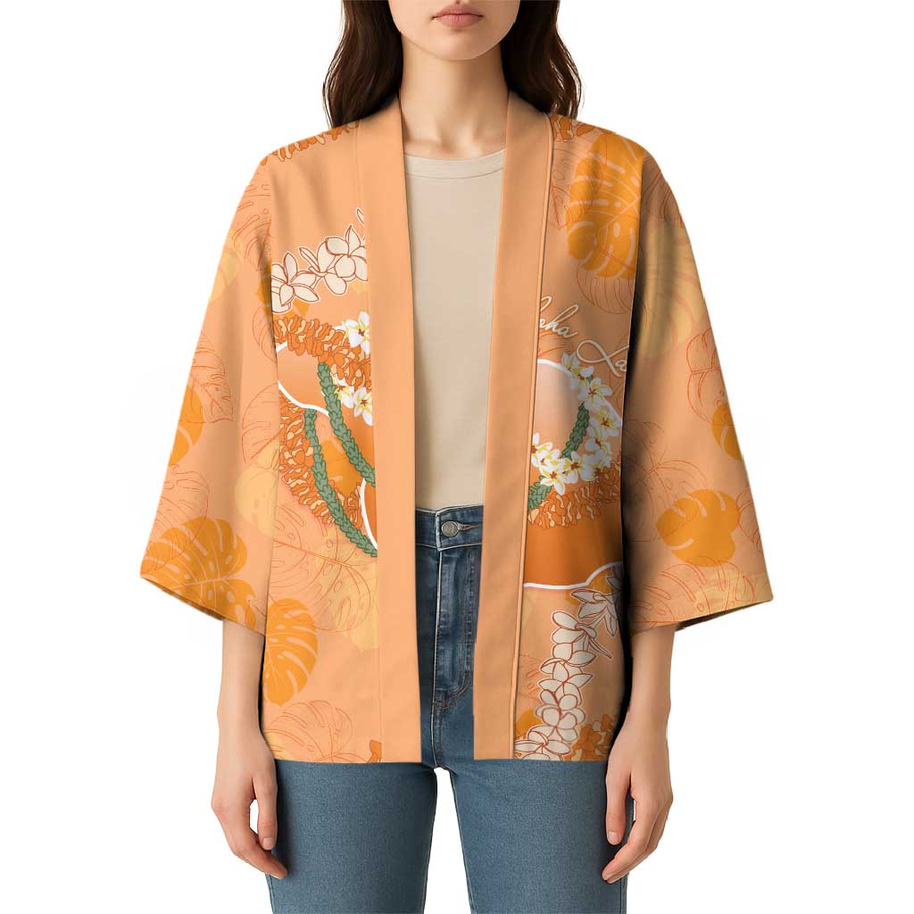 Hawaii Lanai Island Flowers Lei Kimono Orange Kaunaoa Mix Maile LT7 - Polynesian Pride