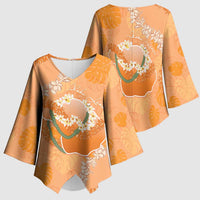 Hawaii Lanai Island Flowers Lei Kimono Sleeve Blouse Orange Kaunaoa Mix Maile