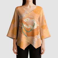 Hawaii Lanai Island Flowers Lei Kimono Sleeve Blouse Orange Kaunaoa Mix Maile