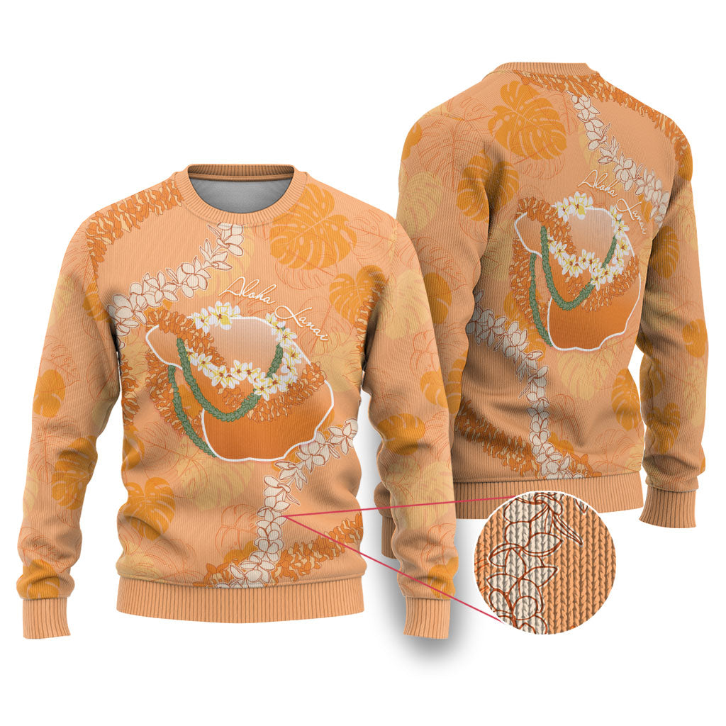 Hawaii Lanai Island Flowers Lei Ugly Christmas Sweater Orange Kaunaoa Mix Maile LT7 Orange - Polynesian Pride