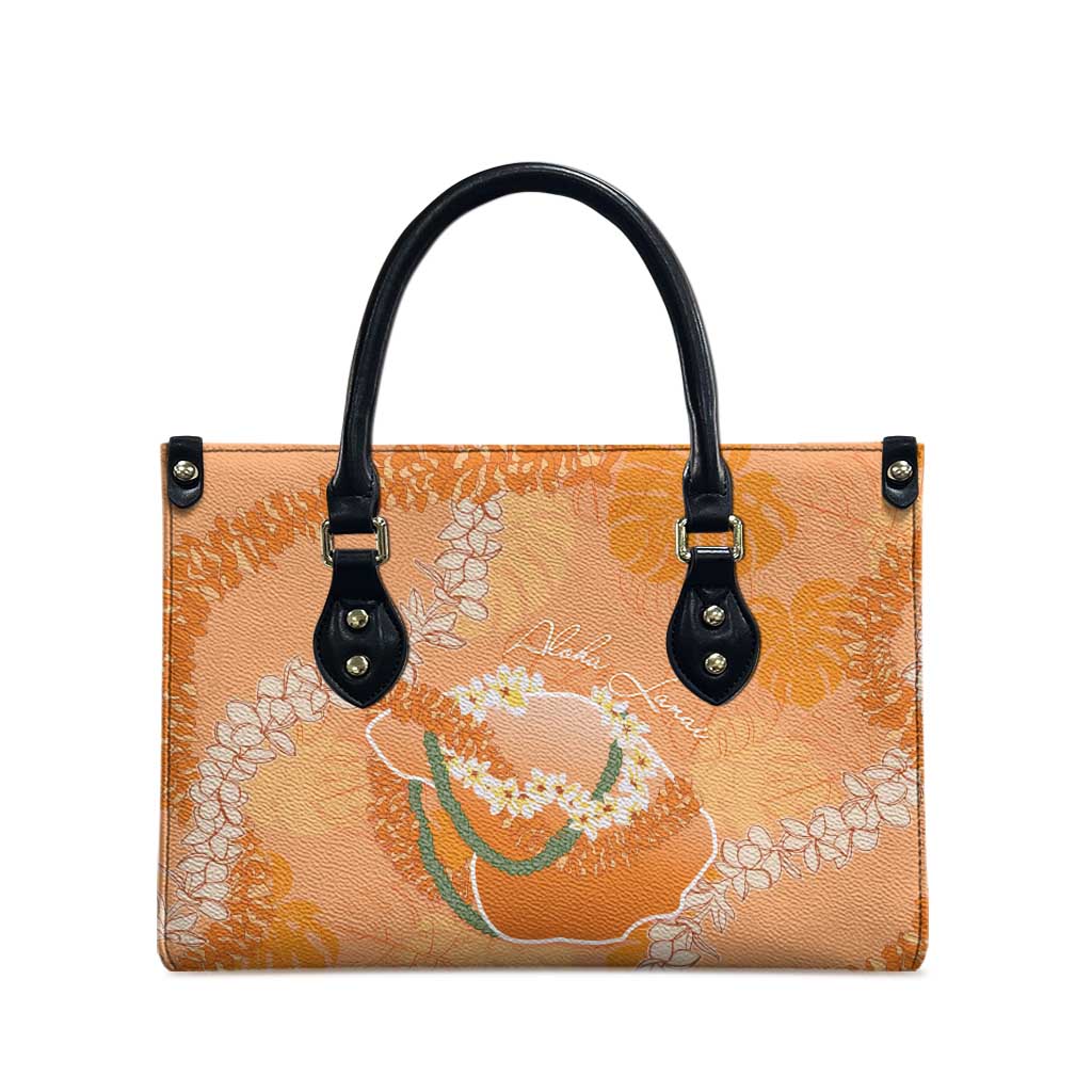 Hawaii Lanai Island Flowers Lei Leather Bag Orange Kaunaoa Mix Maile LT7 - Polynesian Pride