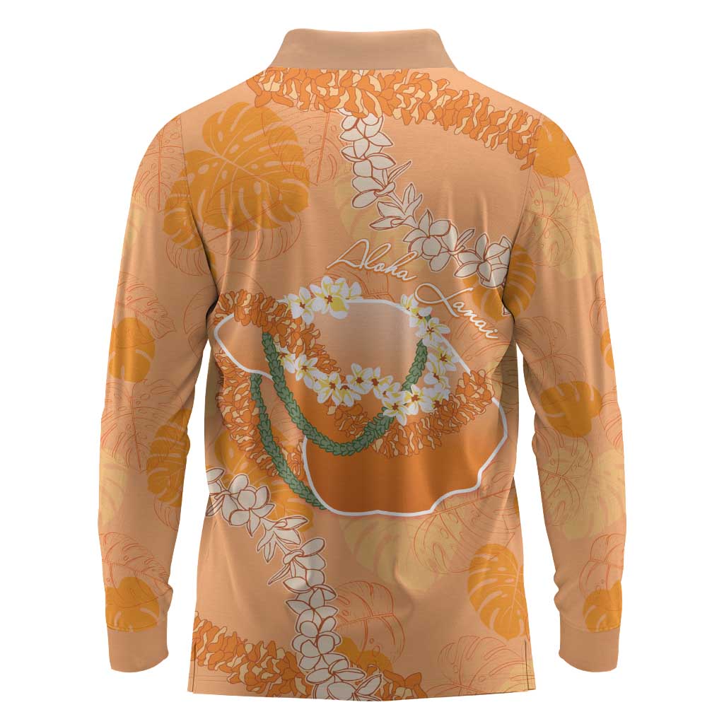 Hawaii Lanai Island Flowers Lei Long Sleeve Polo Shirt Orange Kaunaoa Mix Maile