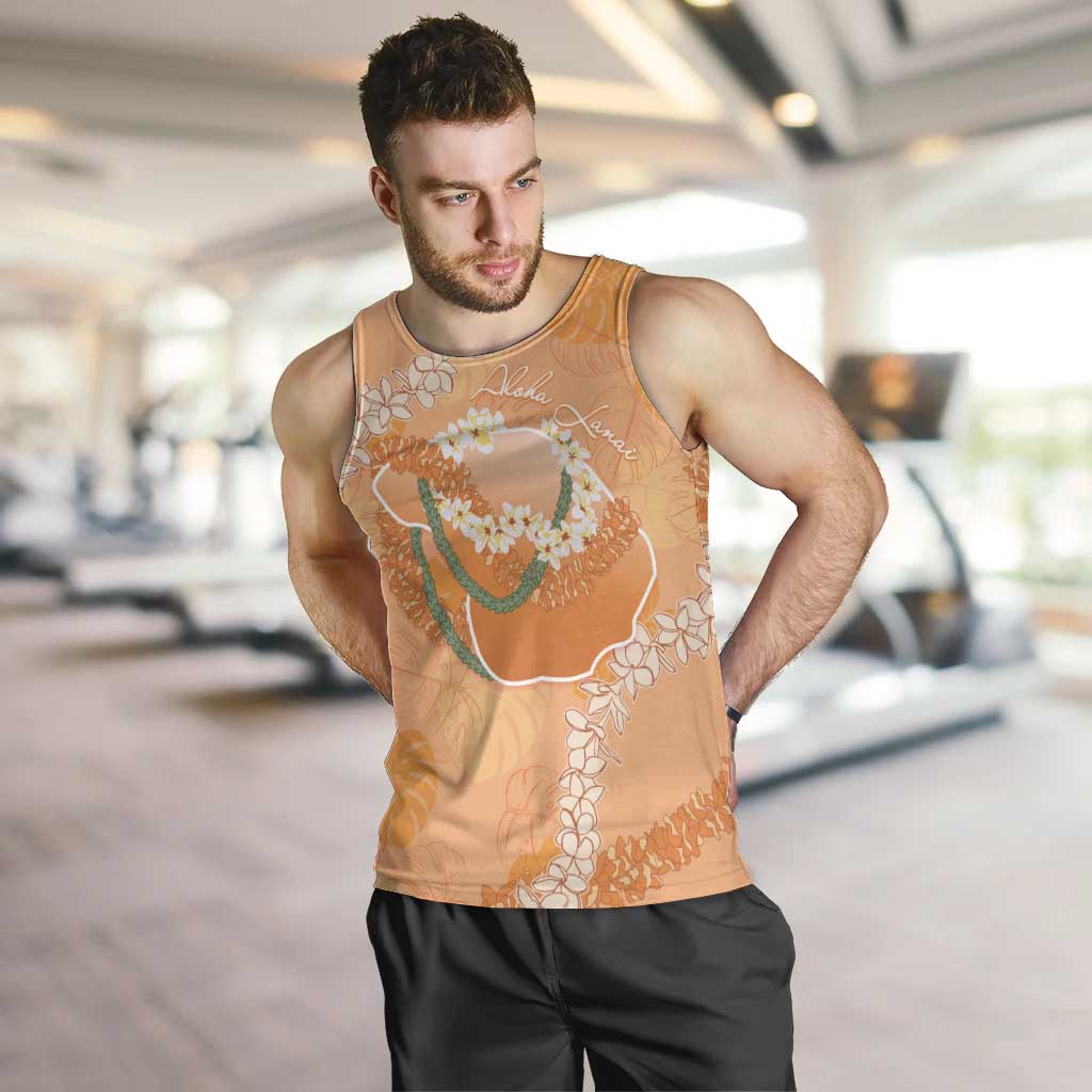 Hawaii Lanai Island Flowers Lei Men Tank Top Orange Kaunaoa Mix Maile LT7 Orange - Polynesian Pride
