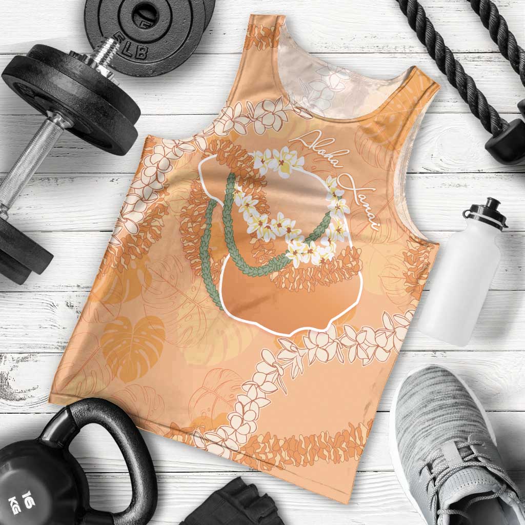 Hawaii Lanai Island Flowers Lei Men Tank Top Orange Kaunaoa Mix Maile LT7 - Polynesian Pride