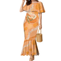 Hawaii Lanai Island Flowers Lei Mermaid Dress Orange Kaunaoa Mix Maile LT7 Women Orange - Polynesian Pride