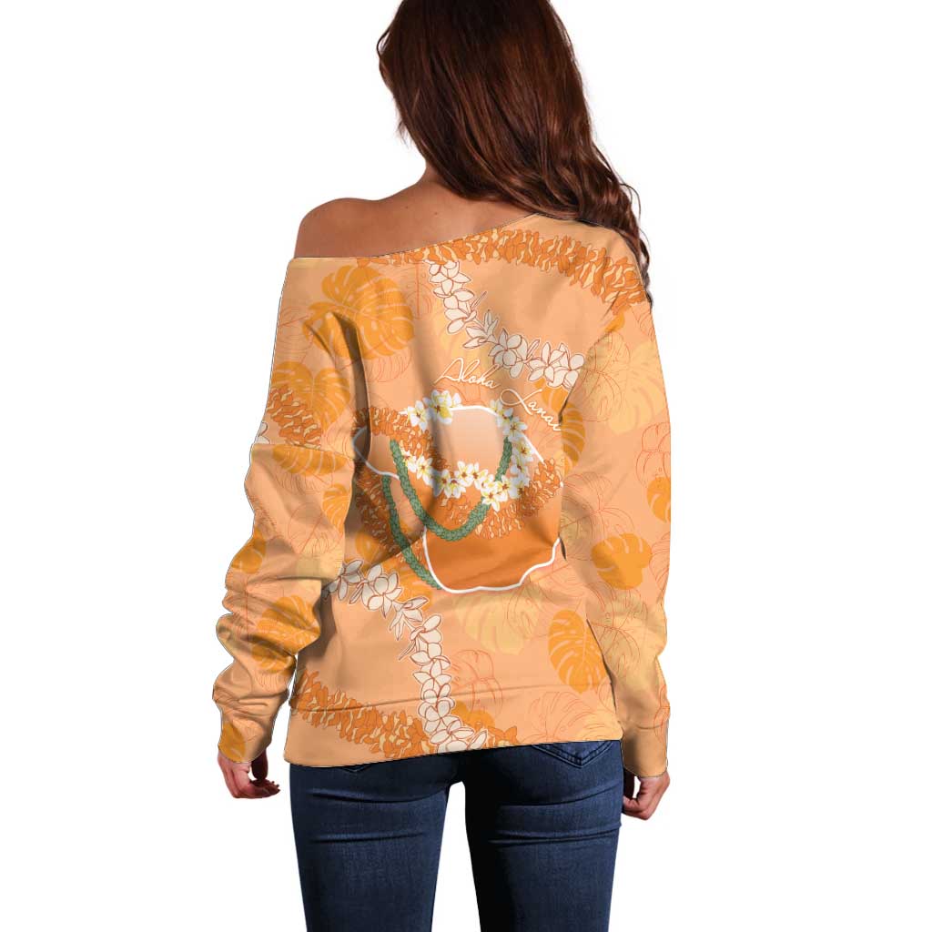 Hawaii Lanai Island Flowers Lei Off Shoulder Sweater Orange Kaunaoa Mix Maile LT7 - Polynesian Pride
