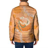 Hawaii Lanai Island Flowers Lei Padded Jacket Orange Kaunaoa Mix Maile LT7 - Polynesian Pride