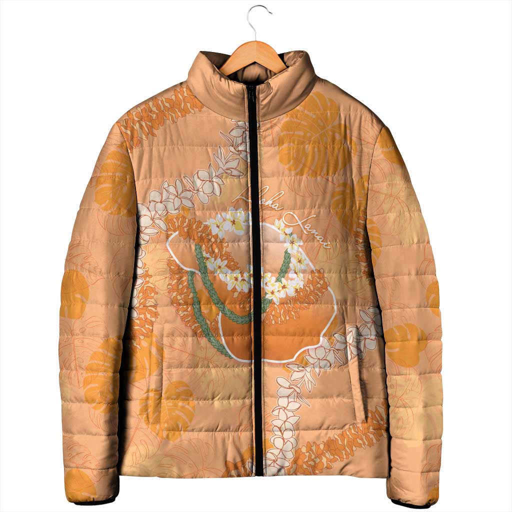 Hawaii Lanai Island Flowers Lei Padded Jacket Orange Kaunaoa Mix Maile LT7 - Polynesian Pride