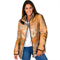 Hawaii Lanai Island Flowers Lei Padded Jacket Orange Kaunaoa Mix Maile LT7 Women Orange - Polynesian Pride