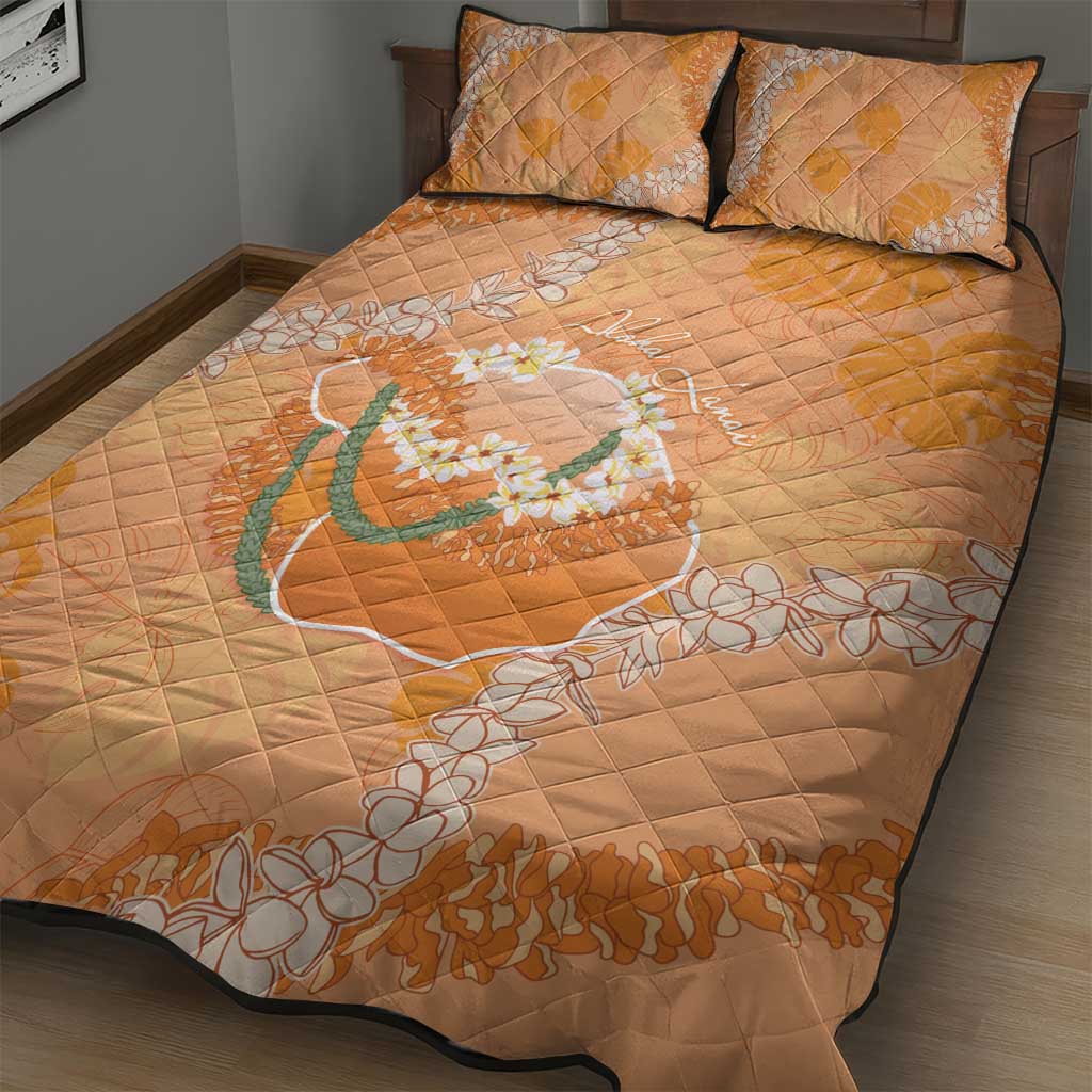 Hawaii Lanai Island Flowers Lei Quilt Bed Set Orange Kaunaoa Mix Maile LT7 - Polynesian Pride