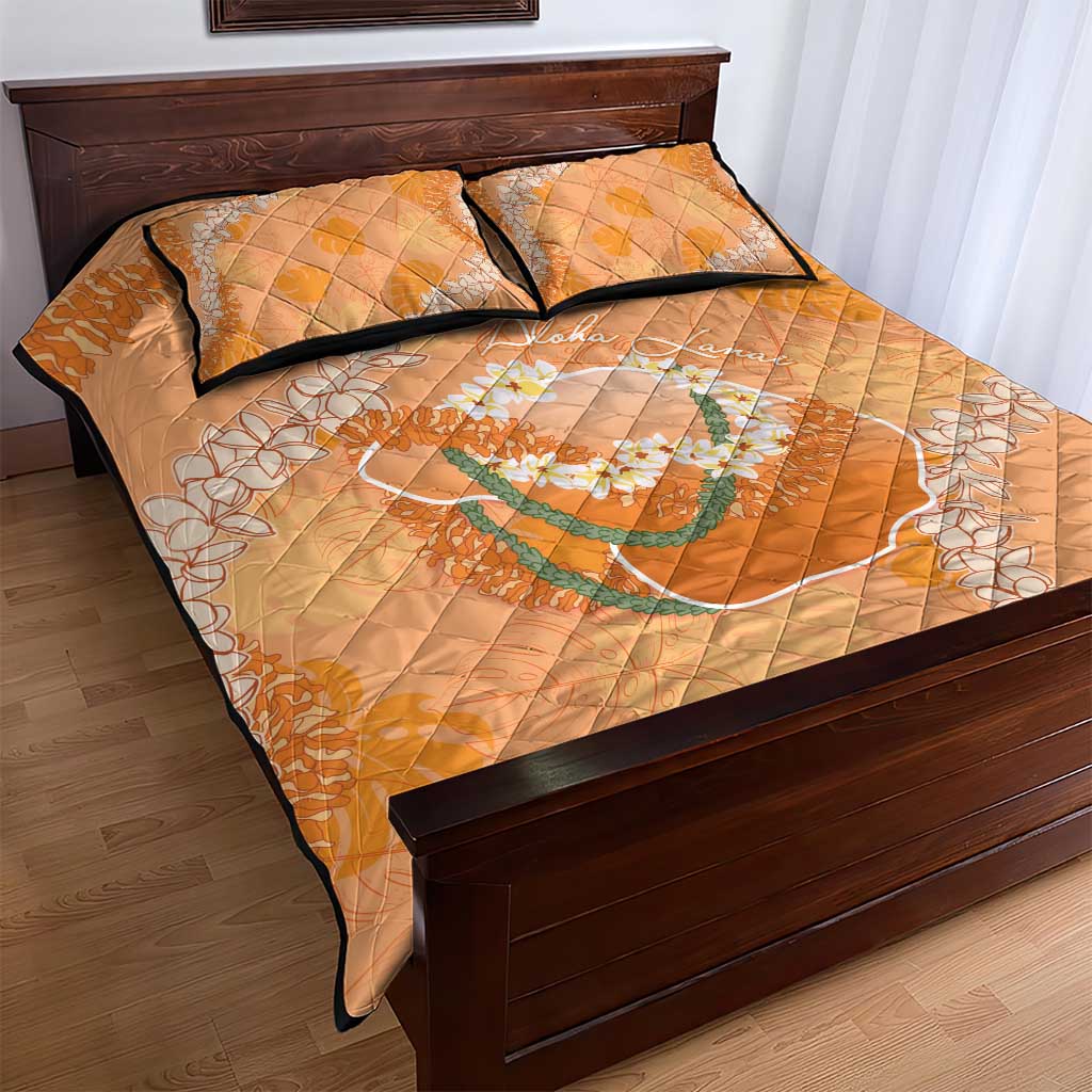Hawaii Lanai Island Flowers Lei Quilt Bed Set Orange Kaunaoa Mix Maile LT7 - Polynesian Pride