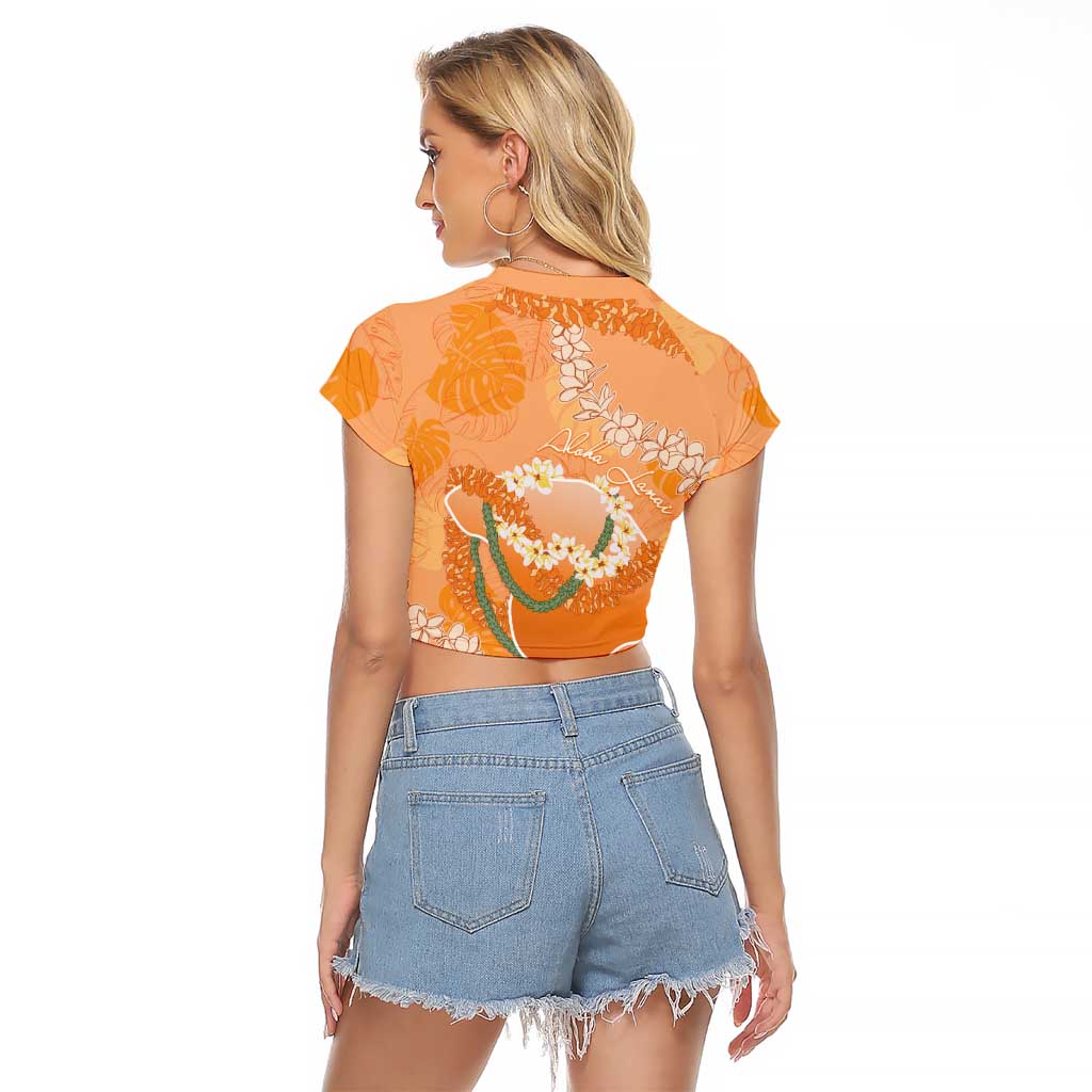 Hawaii Lanai Island Flowers Lei Raglan Cropped T Shirt Orange Kaunaoa Mix Maile LT7 - Polynesian Pride