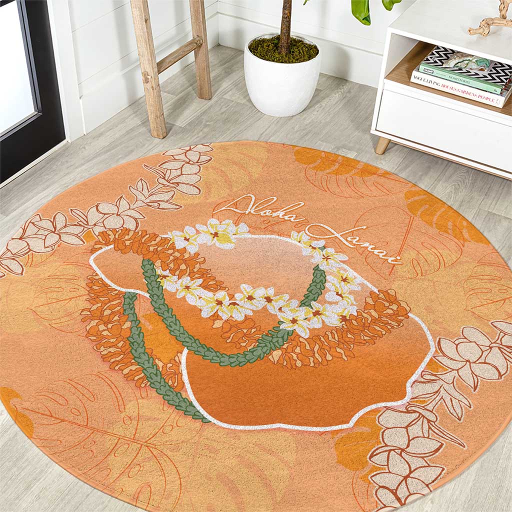 Hawaii Lanai Island Flowers Lei Round Carpet Orange Kaunaoa Mix Maile LT7 Orange - Polynesian Pride