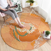 Hawaii Lanai Island Flowers Lei Round Carpet Orange Kaunaoa Mix Maile LT7 - Polynesian Pride