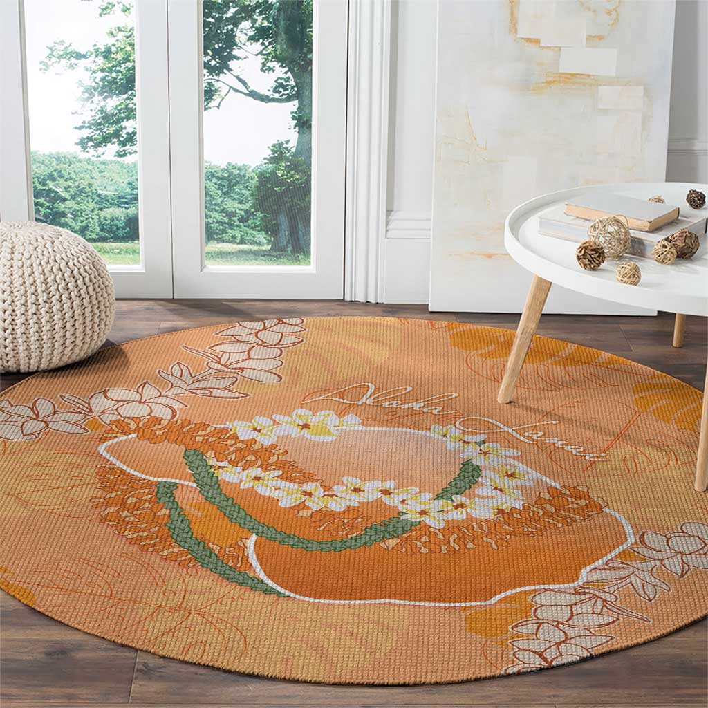 Hawaii Lanai Island Flowers Lei Round Carpet Orange Kaunaoa Mix Maile LT7 - Polynesian Pride