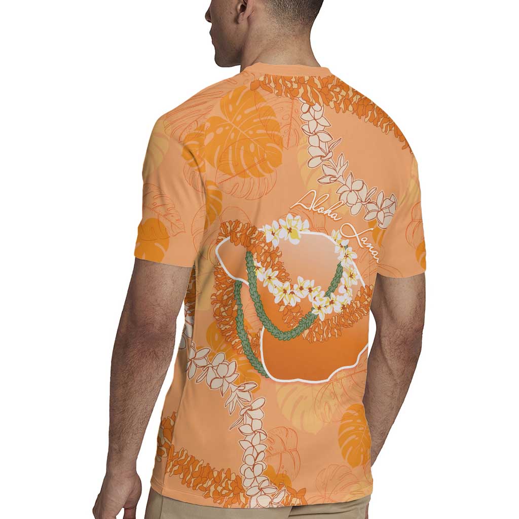 Hawaii Lanai Island Flowers Lei Rugby Jersey Orange Kaunaoa Mix Maile LT7 - Polynesian Pride