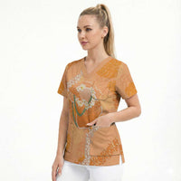 Hawaii Lanai Island Flowers Lei Scrub Top Orange Kaunaoa Mix Maile LT7 - Polynesian Pride