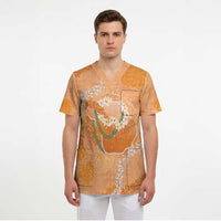 Hawaii Lanai Island Flowers Lei Scrub Top Orange Kaunaoa Mix Maile LT7 - Polynesian Pride
