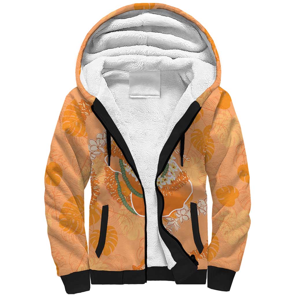 Hawaii Lanai Island Flowers Lei Sherpa Hoodie Orange Kaunaoa Mix Maile LT7 Unisex Orange - Polynesian Pride