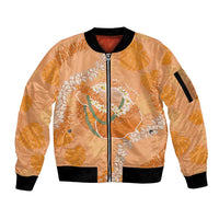Hawaii Lanai Island Flowers Lei Sleeve Zip Bomber Jacket Orange Kaunaoa Mix Maile LT7 Unisex Orange - Polynesian Pride