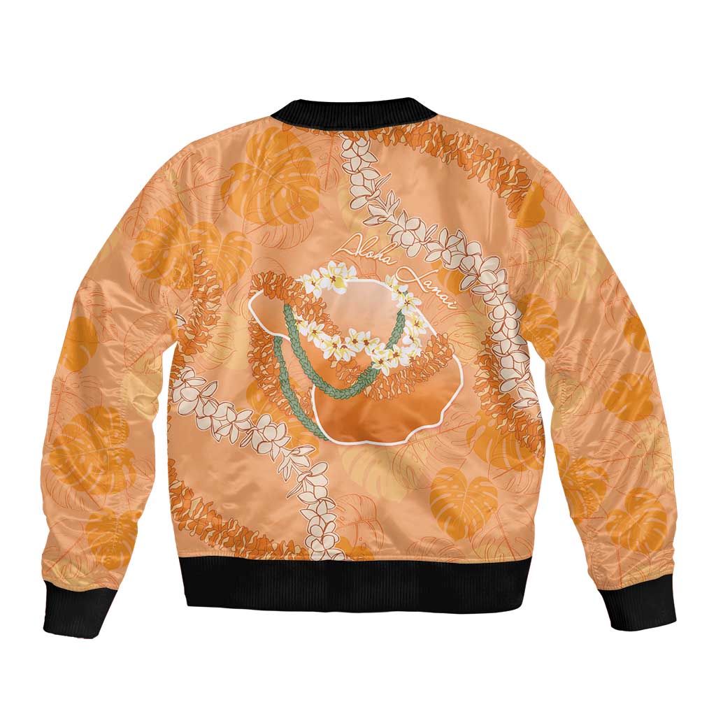 Hawaii Lanai Island Flowers Lei Sleeve Zip Bomber Jacket Orange Kaunaoa Mix Maile LT7 - Polynesian Pride