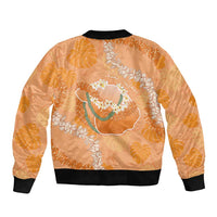 Hawaii Lanai Island Flowers Lei Sleeve Zip Bomber Jacket Orange Kaunaoa Mix Maile LT7 - Polynesian Pride