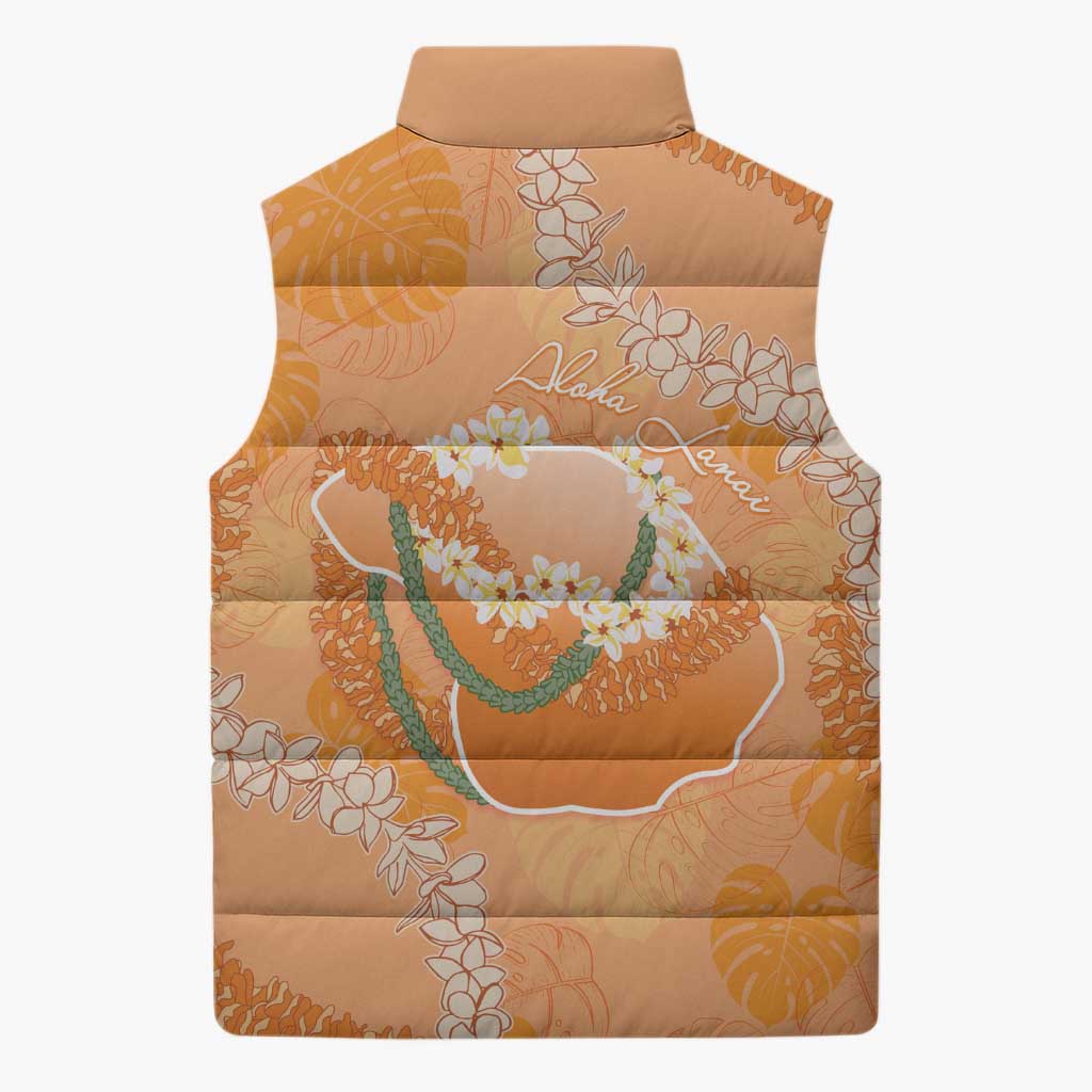 Hawaii Lanai Island Flowers Lei Sleeveless Puffer Jacket Orange Kaunaoa Mix Maile LT7 - Polynesian Pride