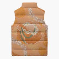 Hawaii Lanai Island Flowers Lei Sleeveless Puffer Jacket Orange Kaunaoa Mix Maile LT7 - Polynesian Pride